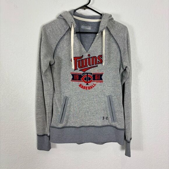 Under Armour Minnesota Twins Grey Terry Cloth Hooded Pullover Sweatshirt - Picture 1 of 7